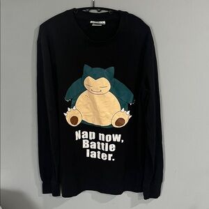 Pokemon Black Long Sleeve Tee with Snorlax Graphic Small